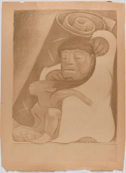 'Bed Time' a Mexican man combing his child's hair, Jean Charlot (French, Paris 1898–1979 Honolulu, Hawaii), Lithograph, proof impression in brown 