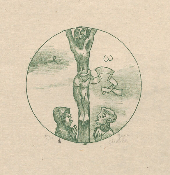 Christ being nailed to the cross, a circular composition, Jean Charlot (French, Paris 1898–1979 Honolulu, Hawaii), Lithograph on zinc 