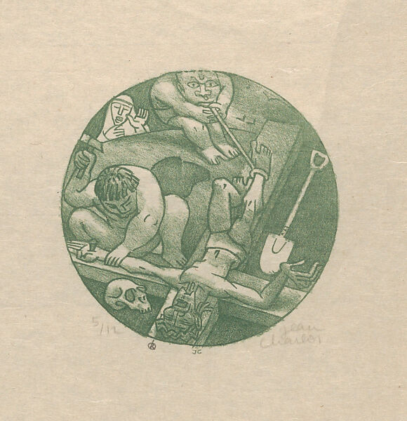 Christ on the cross, a circular composition, Jean Charlot (French, Paris 1898–1979 Honolulu, Hawaii), Lithograph on zinc 