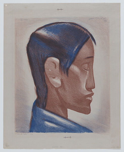 Head of an Indian man facing right, Jean Charlot (French, Paris 1898–1979 Honolulu, Hawaii), Colour lithograph on stone 