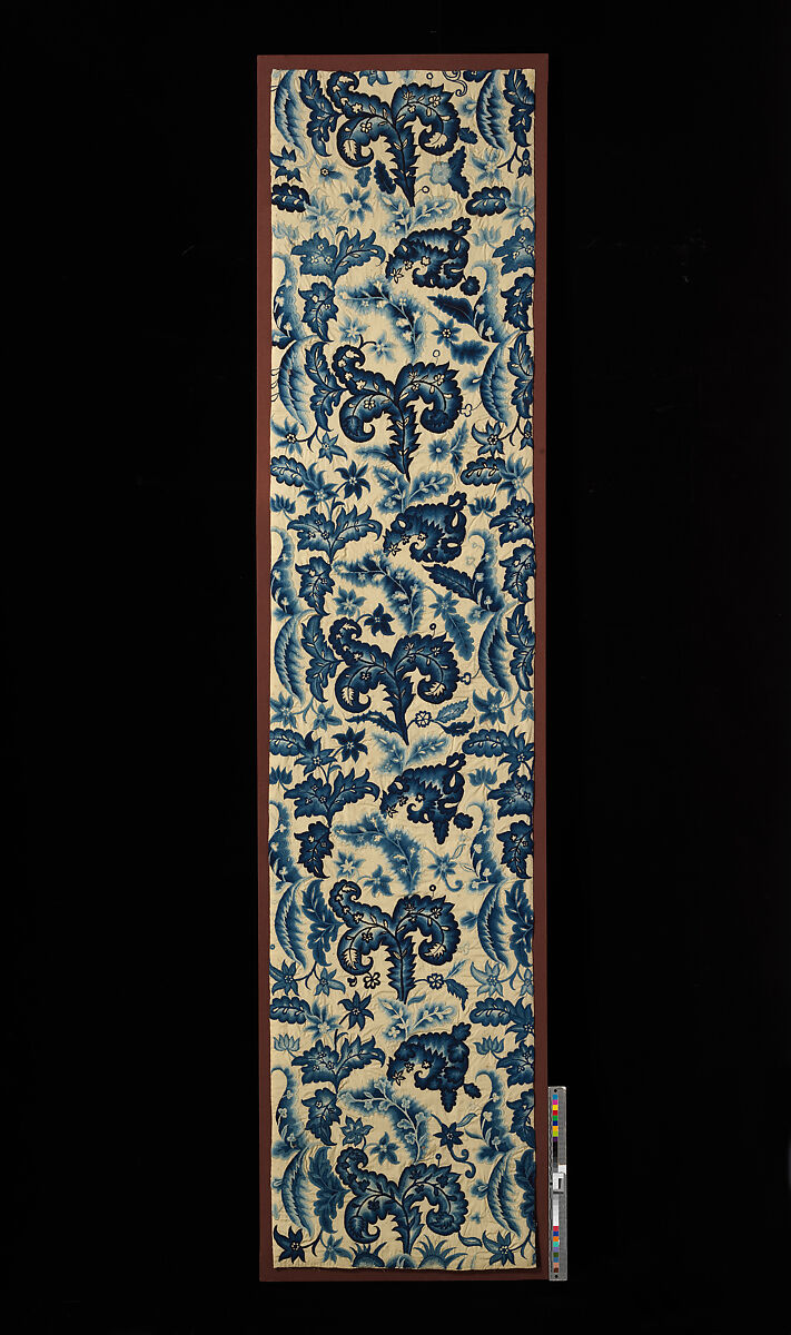 Pair of bed curtains, Crewel wool embroidery on plain weave wool foundation fabric, British