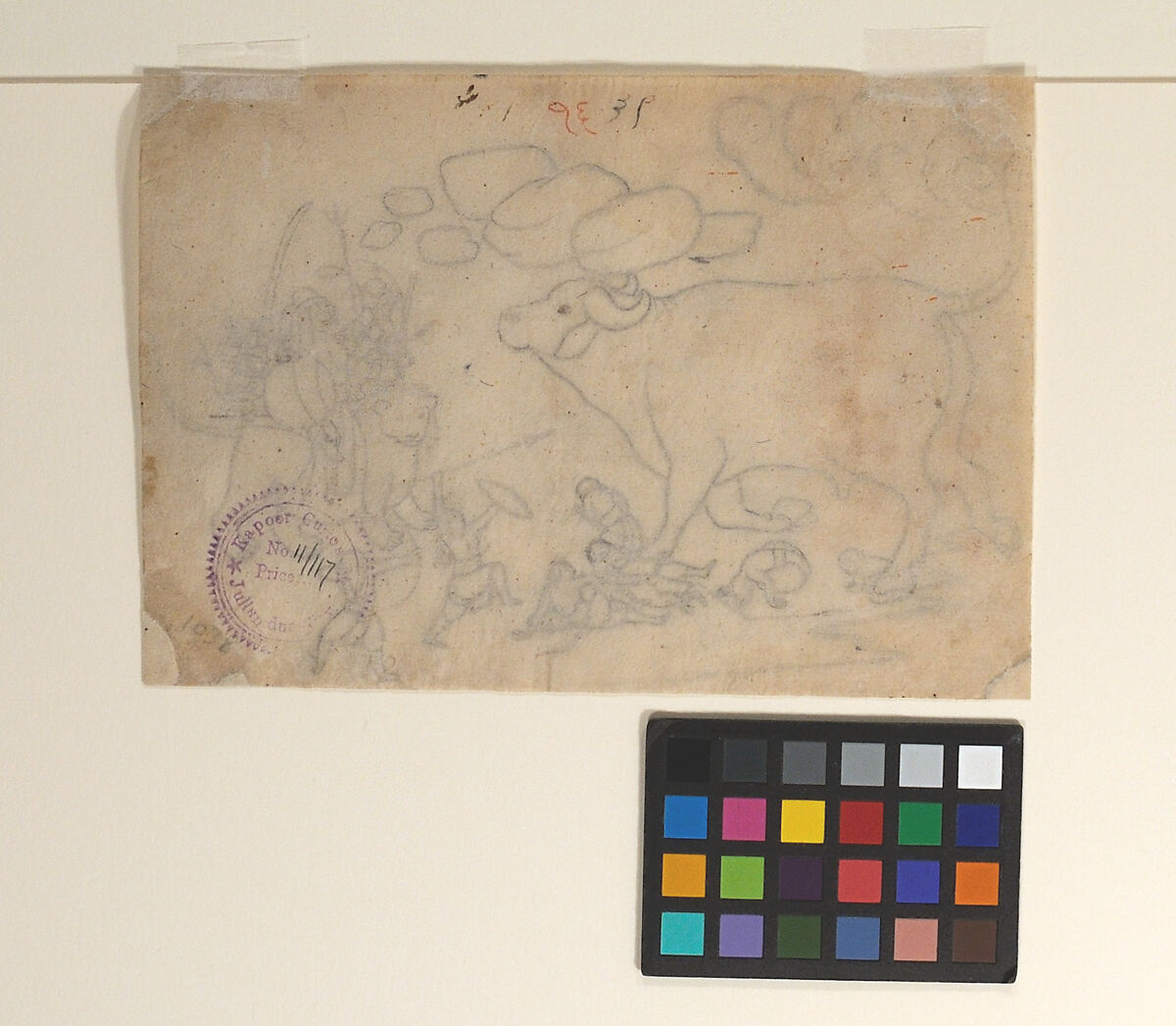 Durga Confronts the Buffalo Demon Mahisha: Scene from the Devi Mahatmya, Attributed to a first-generation master after Nainsukh (active ca. 1735–78), Charcoal and opaque watercolor on paper, India (Himachal Pradesh, Guler)