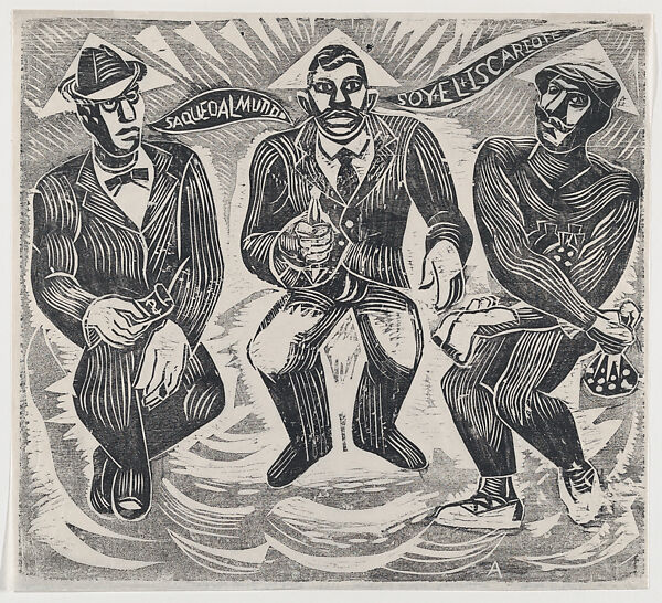 The Trinity of Scoundrels, a proof impression of an image for the newspaper 'El Machete', David Alfaro Siqueiros (Mexican, Camargo 1896–1974 Cuernevaca), Woodcut 