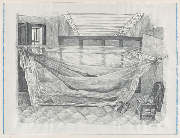 A hammock installed inside a room, Alfredo Zalce (Mexican, Pátzcuaro, Michoacán 1908–2003 Morelia), Lithograph 