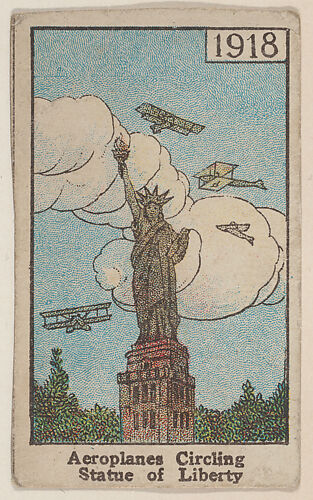 Aeroplanes Circling Statue of Liberty 1918 trade card (W500)
