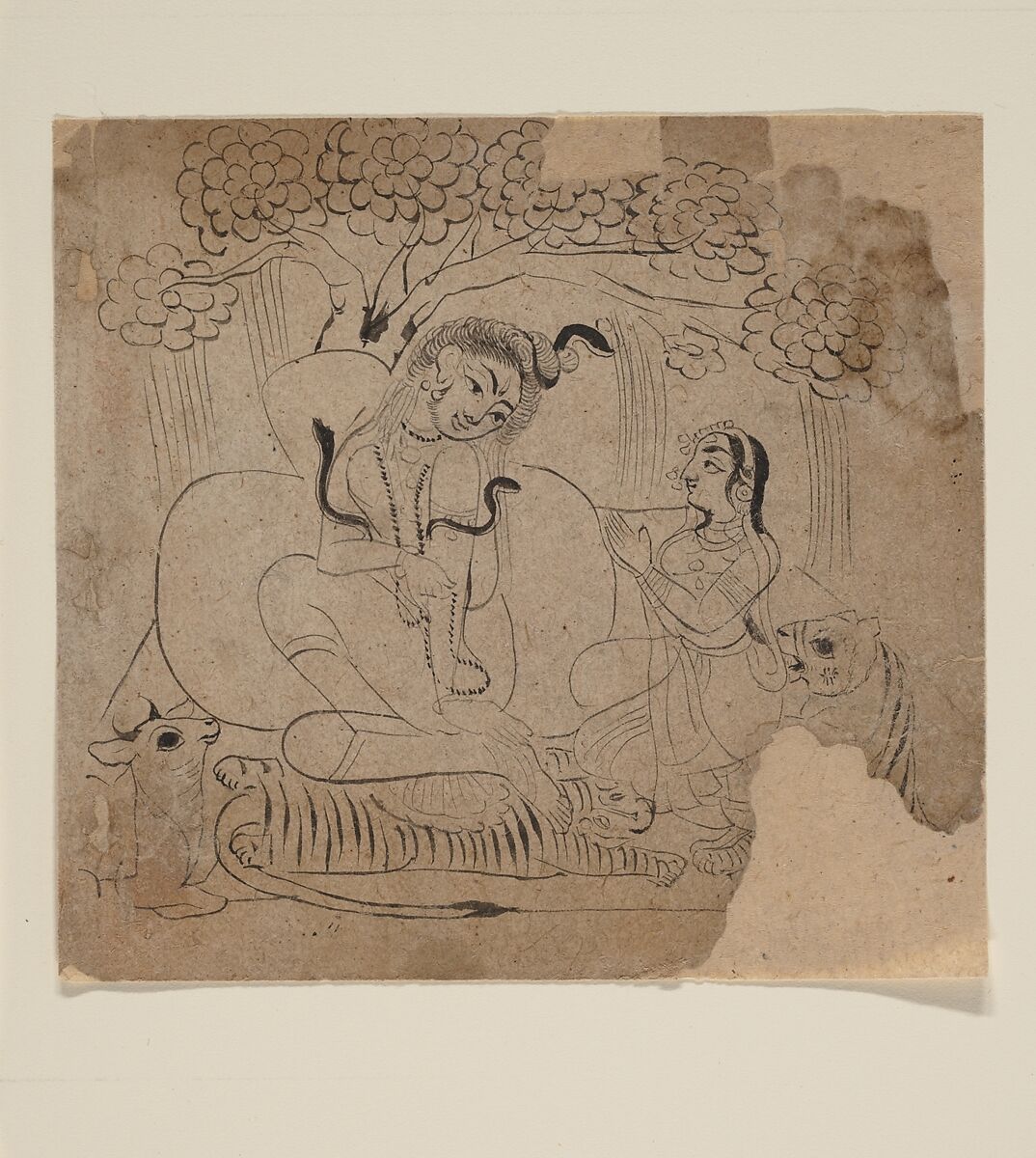 Shiva and Parvati, Ink and translucent watercolor on paper, India (Pahari Hills) 