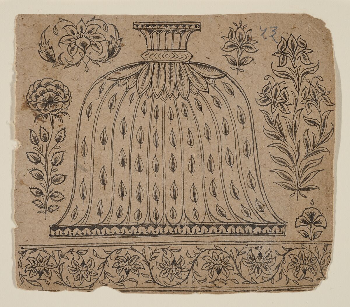 Design for a Hookah Base, Ink and translucent watercolor on paper, India (Rajasthan) 