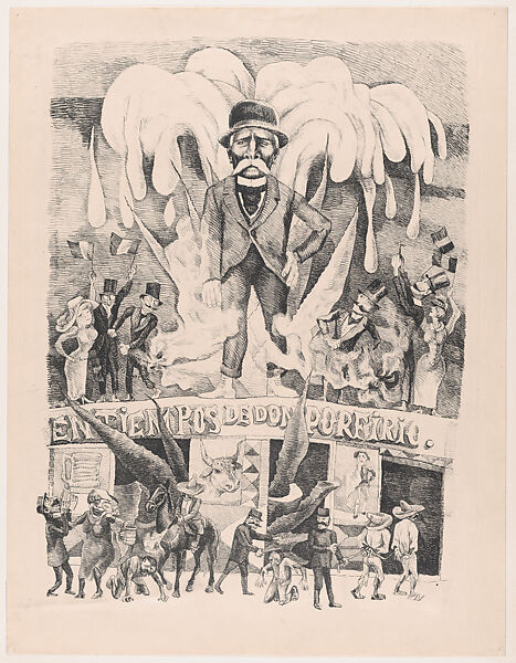 Poster addressing the Mexican musical film 'En tiempos de Don Porfirio' (1939 [released 1940] directed by Juan Bustillo Oro) that nostalgically portrays the dictatorship of Porfirio Díaz, Alfredo Zalce (Mexican, Pátzcuaro, Michoacán 1908–2003 Morelia), Lithograph 