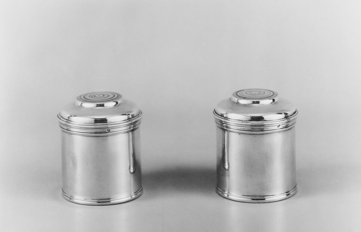 Pomade jar (one of a pair, from a toilet service), Jacques-Malquis Le Quin (master 1735, reca. 1790), Silver, French, Paris 