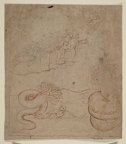 Krishna Subdues the Serpent Kaliya in the Yamuna River: Illustration from a Bhagavata Purana Series