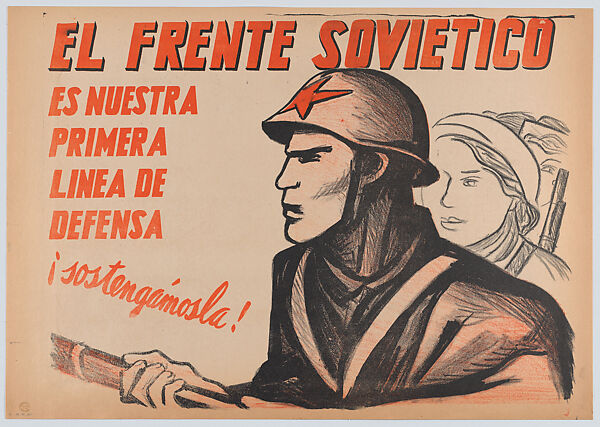 Poster relating to the Soviet front, Pablo Esteban O&#39;Higgins (American, Salt Lake City, Utah 1904–1983 Mexico City), Lithograph in black and orange on buff paper backed with linen 