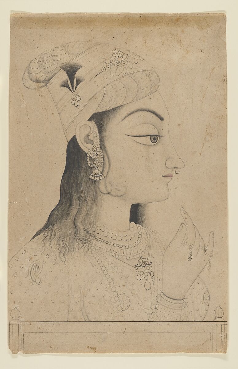 Woman with a Turban Dressed as Radha, Ink and wash on paper, India (Rajasthan, Kishangarh) 