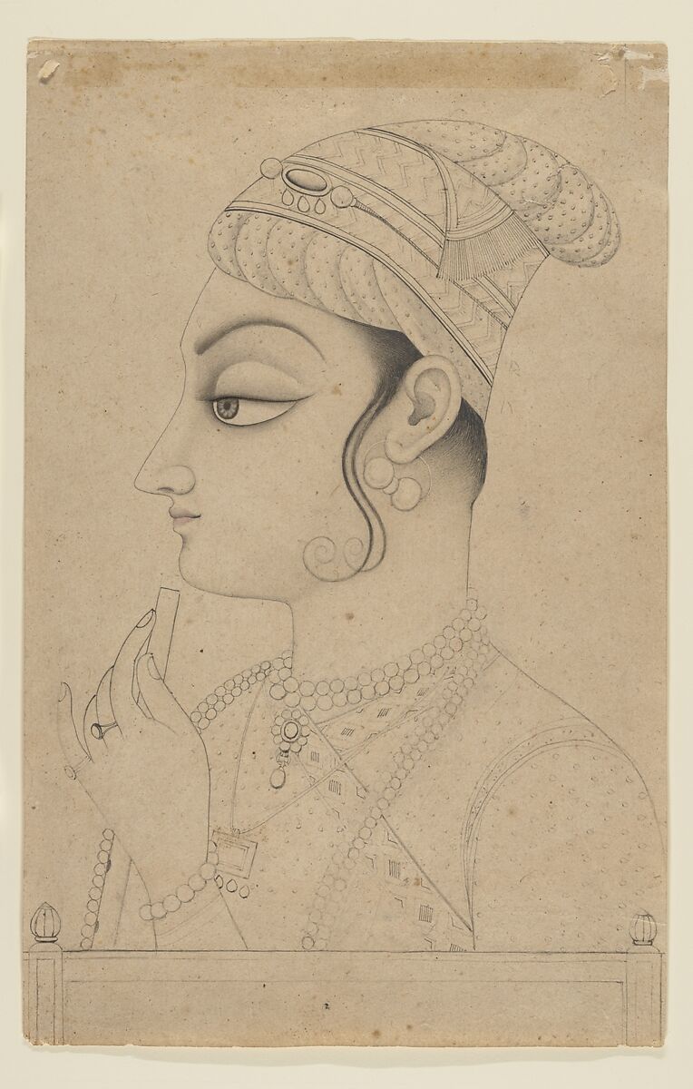 Woman Holding a Flute and Dressed as Krishna, Ink and wash on paper, India (Rajasthan, Kishangarh) 