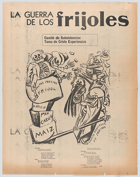 A large folio newspaper entitled 'Extra, Extra, War, Skulls/Skeletons Hesitant about the War' comprising six pages richly illustrated; page 1 by Zalce, page 2 by Chávez Morado, page 3 by O'Higgins, page 4 Mendez, page 5 by Chávez Morado, page 6 by O'Higgins, José Chávez Morado (Mexican, 1909–2002), Lithographs, linocuts, letterpress