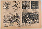 Broadside printed on both sides (one side red, the other black) addressing the battle between Mexican conservatives and liberals, President Lázaro Cárdenas at left and many other identifiable figures, on verso further figures and songs, Luis Arenal (Mexican, 1907–1985), Lithograph printed in red and black and letterpress