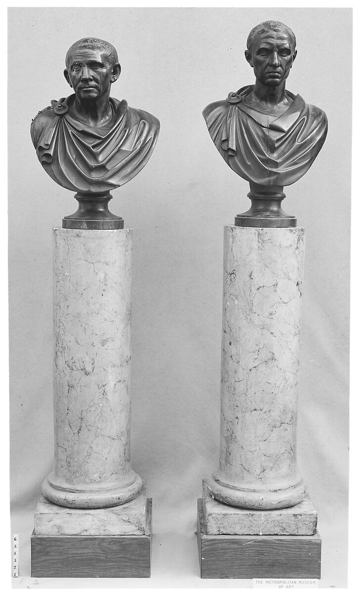 Column for display of Roman Emperor bust, Plaster, painted in imitation of marble, French 