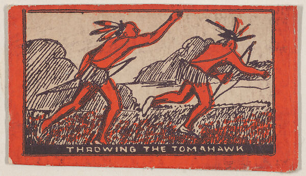 Throwing the Tomahawk trade card (W500), Commercial color lithograph reproducing drawing
