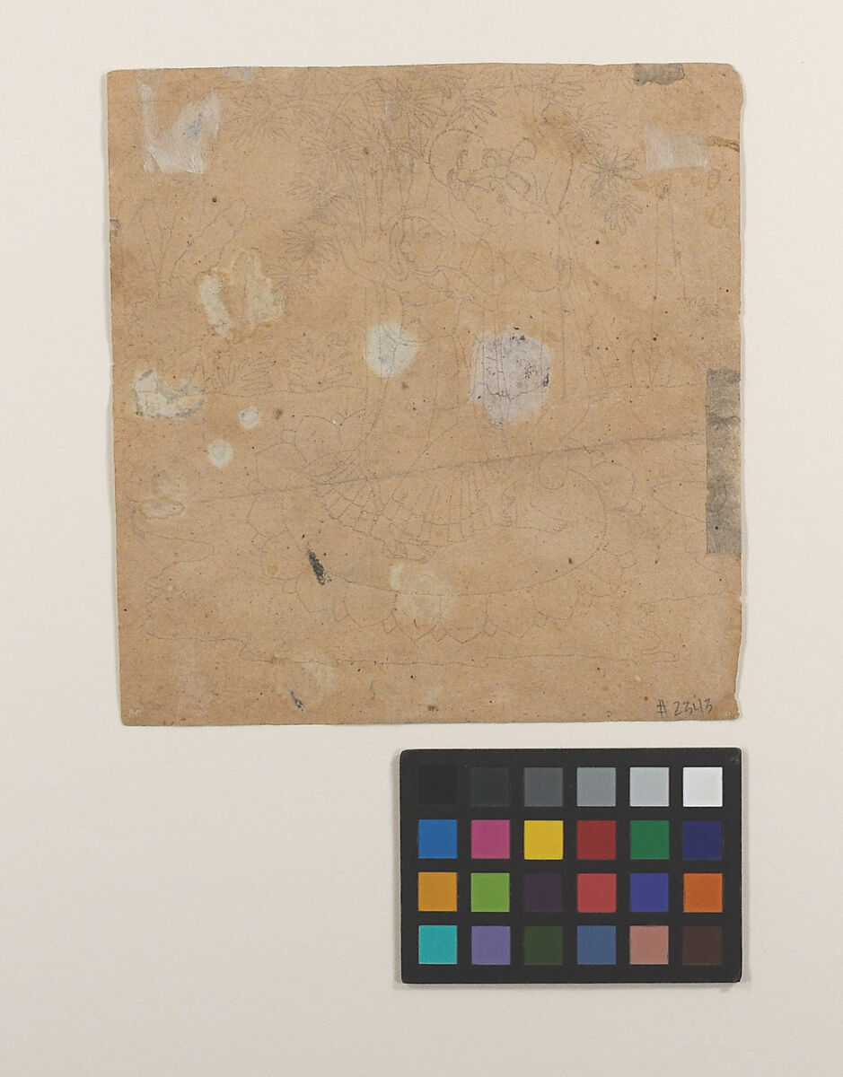 Krishna and Radha Standing on a Lotus, Ink on paper, India (Rajasthan)