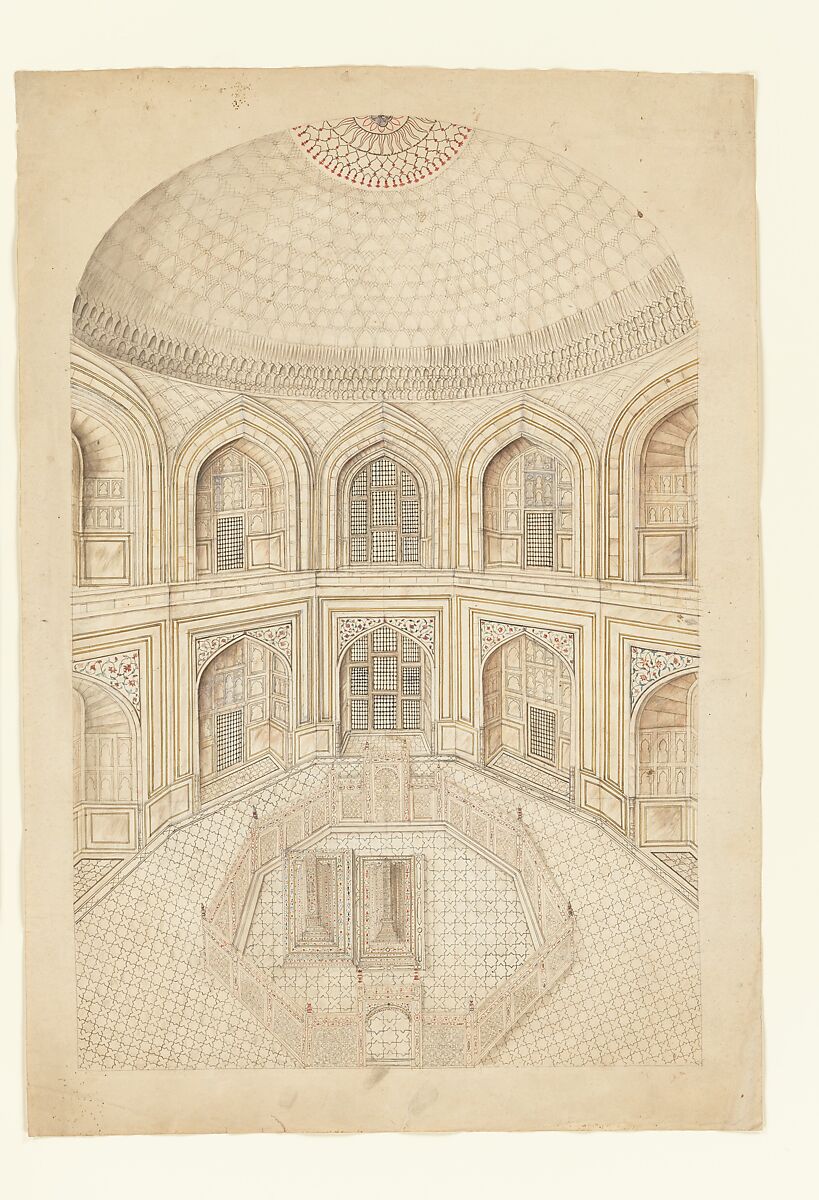 Interior of the Taj Mahal Mausoleum, Ink, tinted wash, and opaque watercolor on paper, India (Delhi or Agra) 