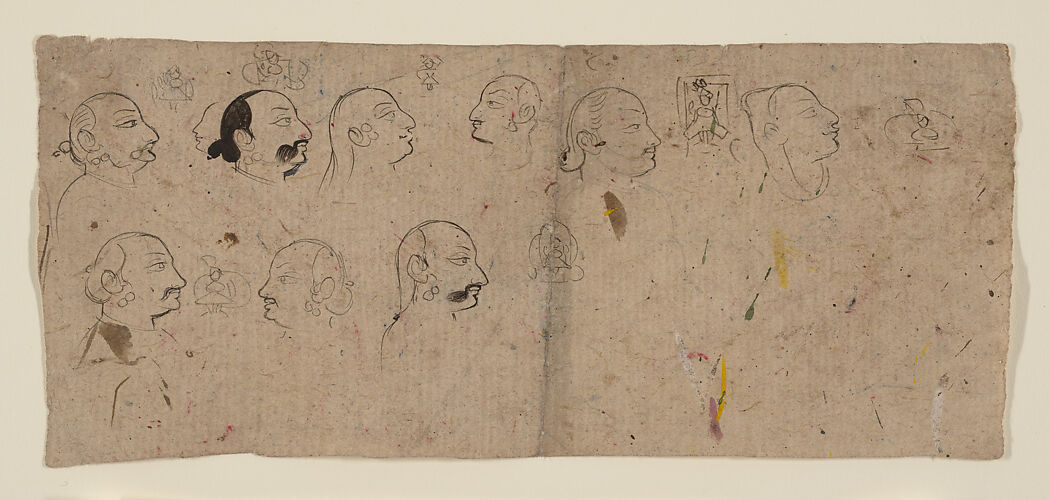 Sketch Page of Facial Studies, likely Maharao Kishor Singh