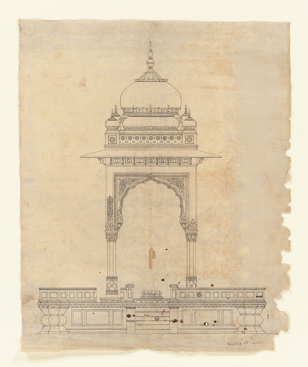 Domed Pavilion, Ink on fabric, India, Company School 
