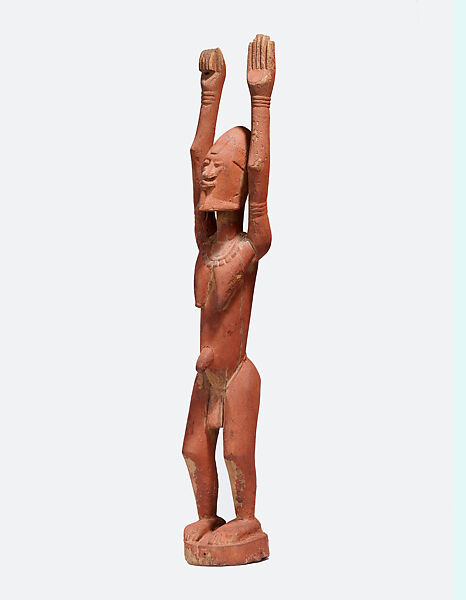 Figure with Raised Arms, Master of Tintam, Wood, red pigment, Dogon peoples 