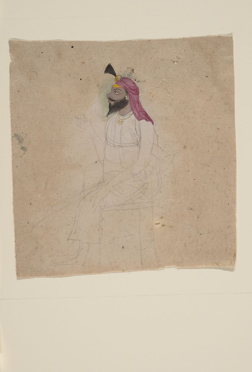 Portrait of a Sikh Noble, Ink, wash, and translucent watercolor on paper, India (Punjab Plains) 