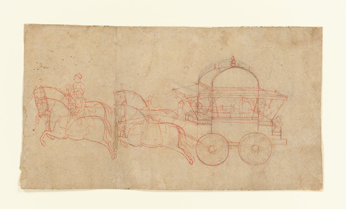 War Chariot, Red ochre on paper, India (Rajasthan) 