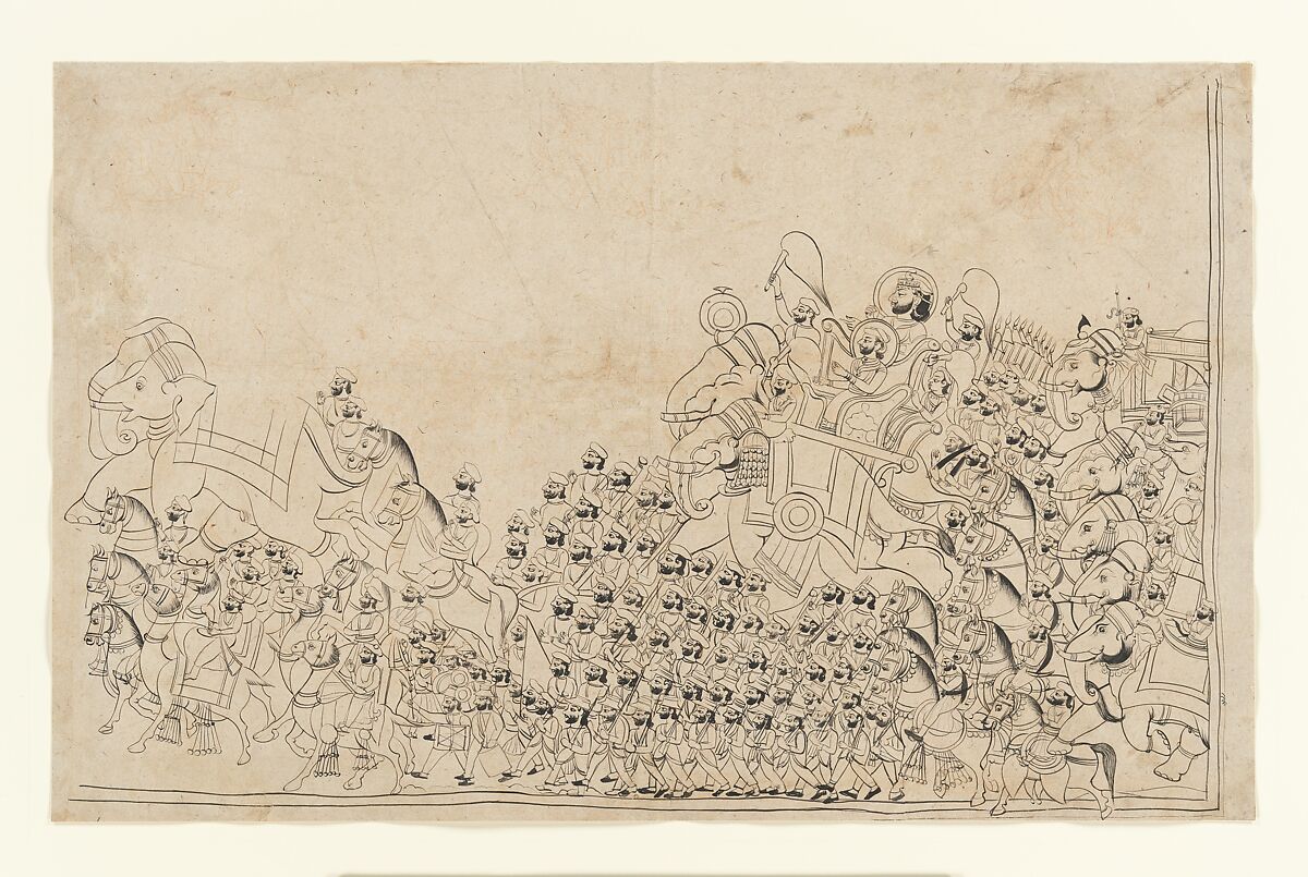 A Ruler in Procession, Ink on paper, India (Rajasthan, Jodhpur) 