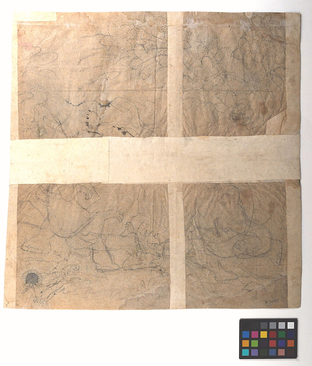 The Elephant King Wrestles a Crocodile: Illustration from a Gajendramoksha Series, Ink and wash on paper, India (Rajasthan, Kotah)