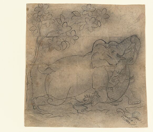 The Elephant King Wrestles a Crocodile: Illustration from a Gajendramoksha Series
