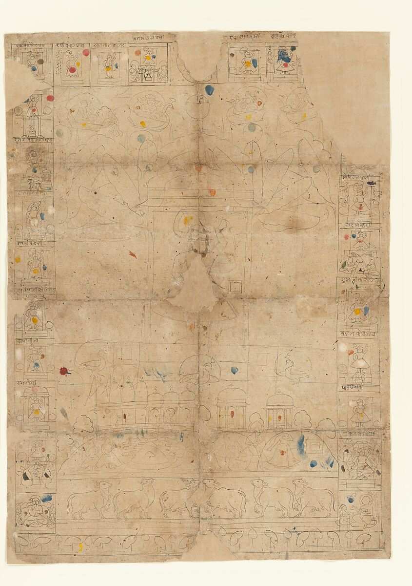 Diagram for a Pichawai Depicting the Sharad Purnima (the Autumn Full Moon), Ink, wash, and opaque watercolor on paper, India (Rajasthan, Nathadwara) 