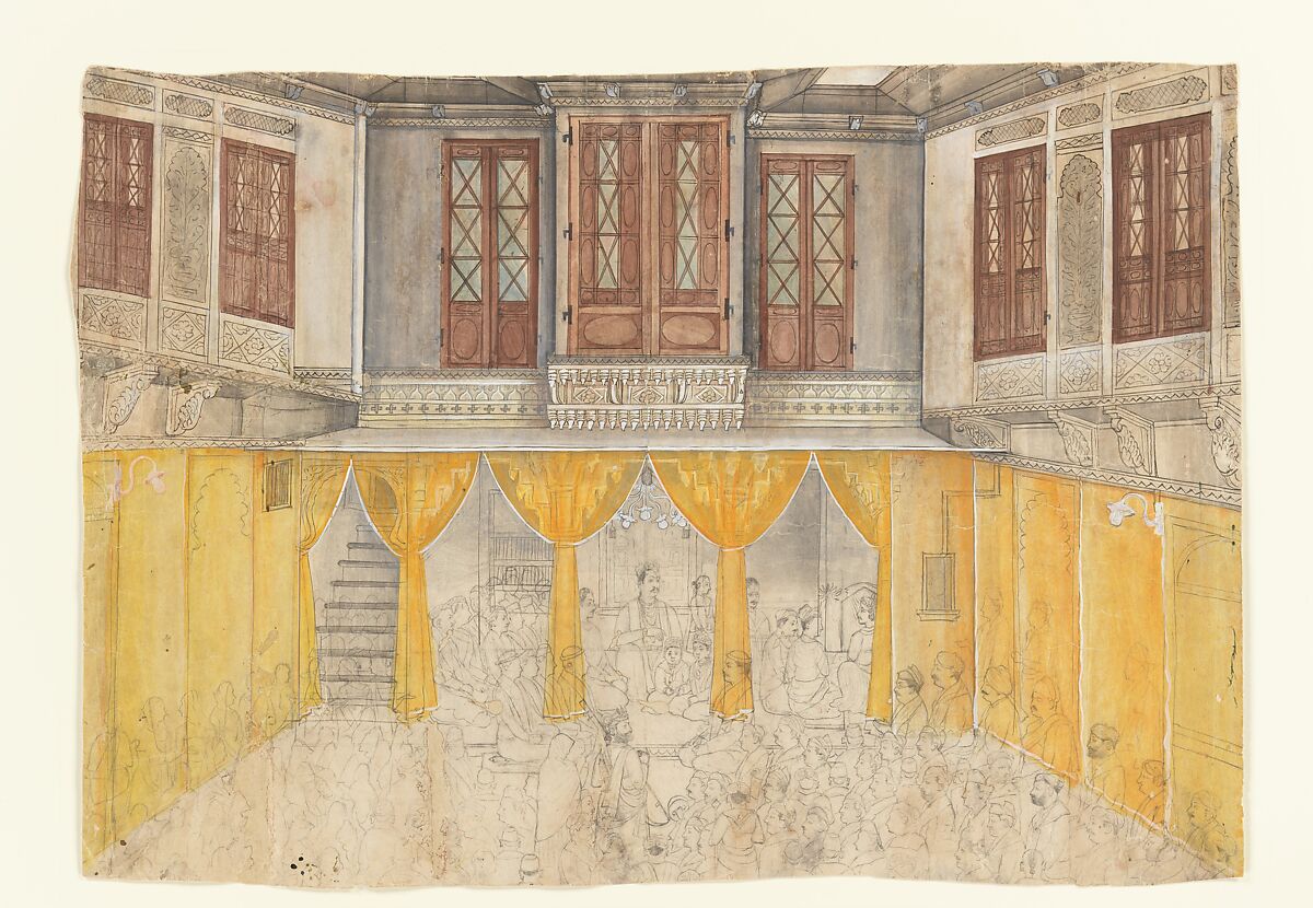 Palace Interior, Attributed to Ragunath, Opaque watercolor and ink on paper, India (Rajasthan, Nathadwara) 
