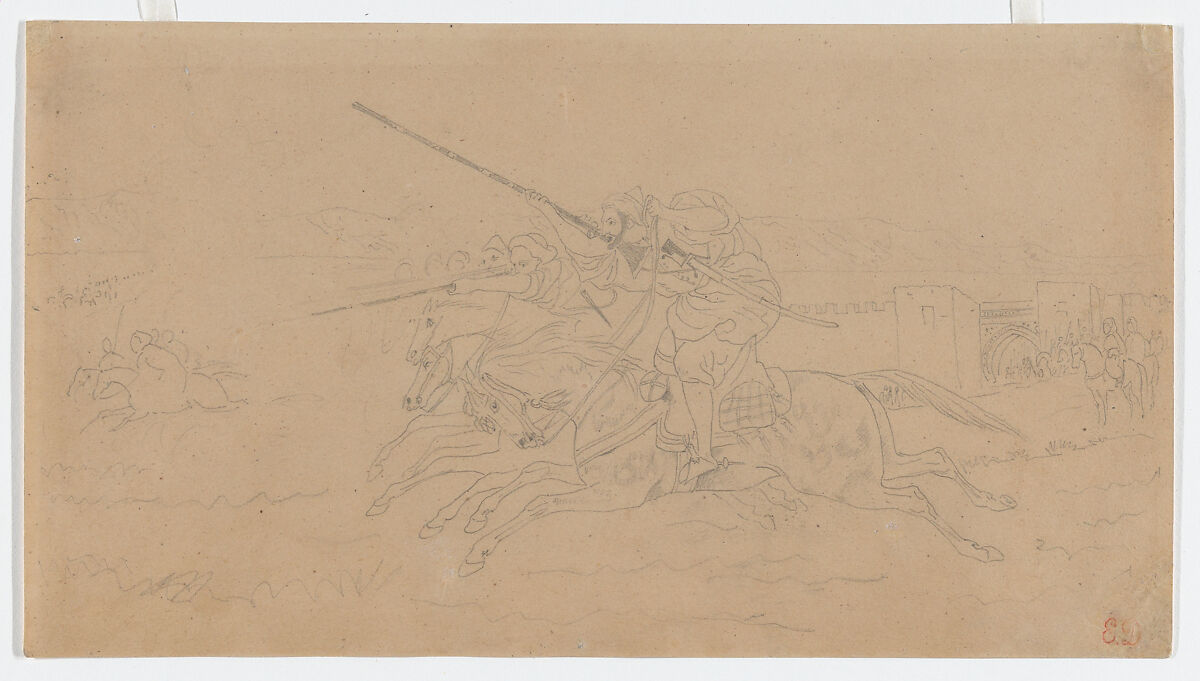 Fantasia Arabe, Eugène Delacroix (French, Charenton-Saint-Maurice 1798–1863 Paris), Graphite on tracing paper, laid down 