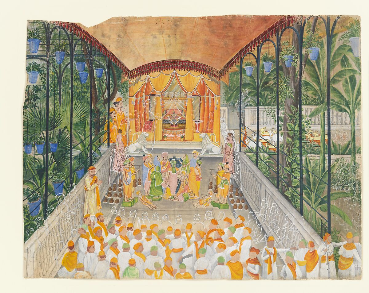 Celebration of the Birth of Krishna (Janamashtami), Attributed to Ragunath, Opaque watercolor and ink on paper, India (Rajasthan, Nathadwara) 