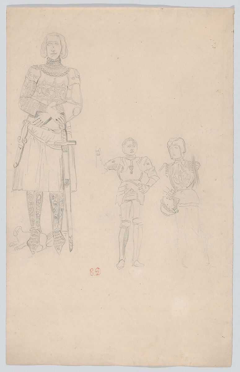 Studies of Armored Figures, Eugène Delacroix (French, Charenton-Saint-Maurice 1798–1863 Paris), Graphite 