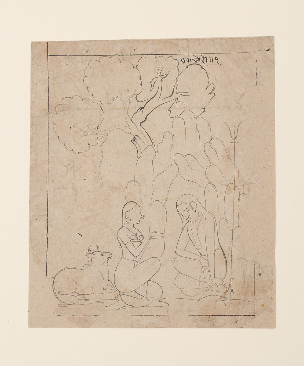 Nobleman on Horseback, Ink and opaque watercolor on paper, India (Rajasthan, Sawar)