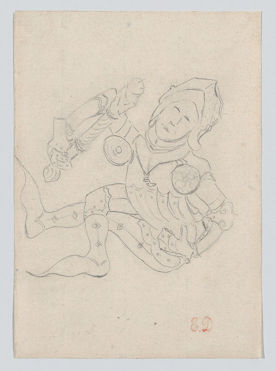 Study of a Fallen Soldier, Eugène Delacroix (French, Charenton-Saint-Maurice 1798–1863 Paris), Graphite 