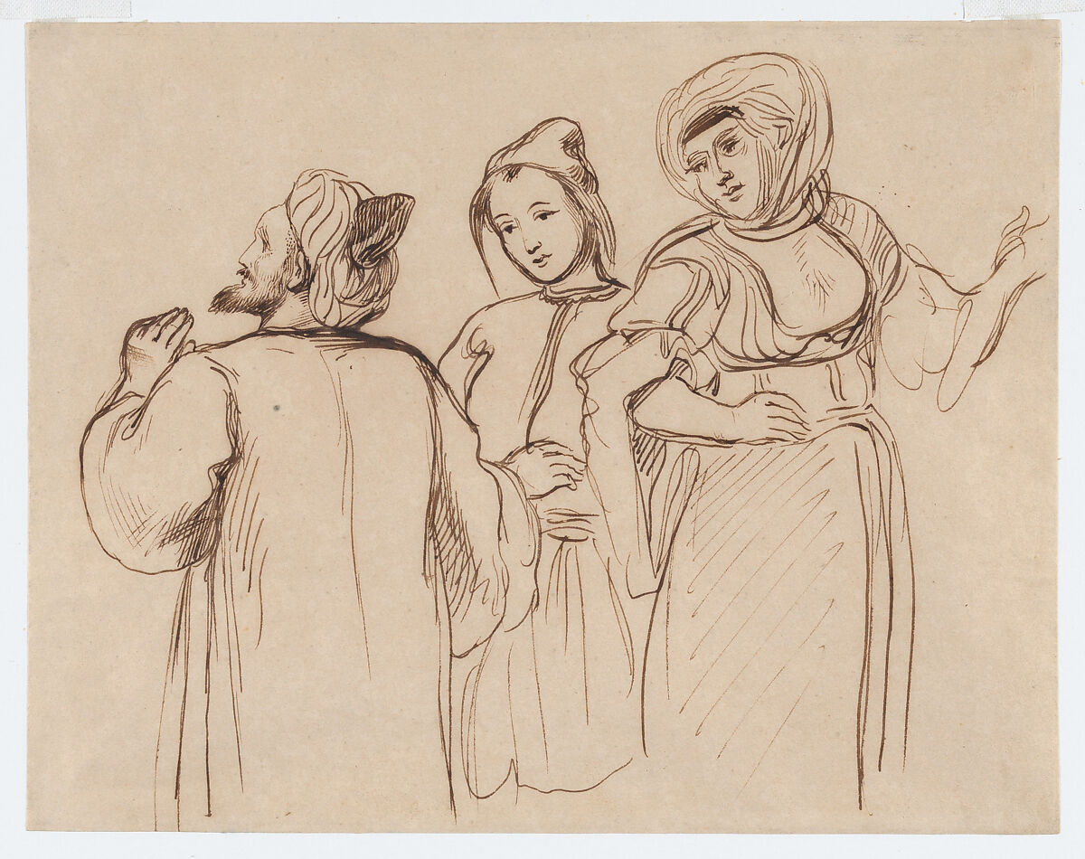 Three Arab Figures, Eugène Delacroix (French, Charenton-Saint-Maurice 1798–1863 Paris), Pen and brown ink 