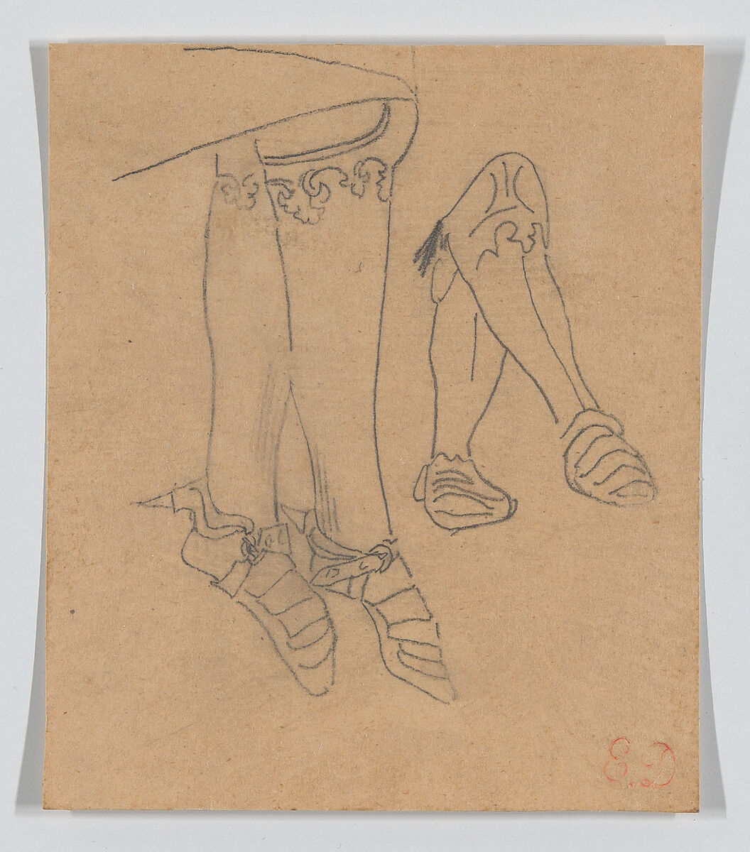 Two Studies of Pairs of Legs of a Medieval Soldier, Eugène Delacroix (French, Charenton-Saint-Maurice 1798–1863 Paris), Graphite 