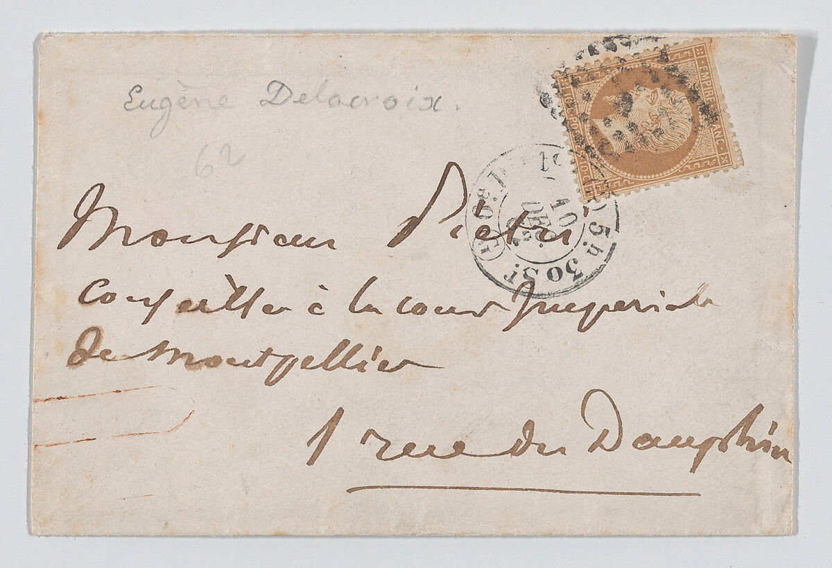 Letter to Pierre Marie Pietri, with envelope, Eugène Delacroix (French, Charenton-Saint-Maurice 1798–1863 Paris), Pen and brown ink