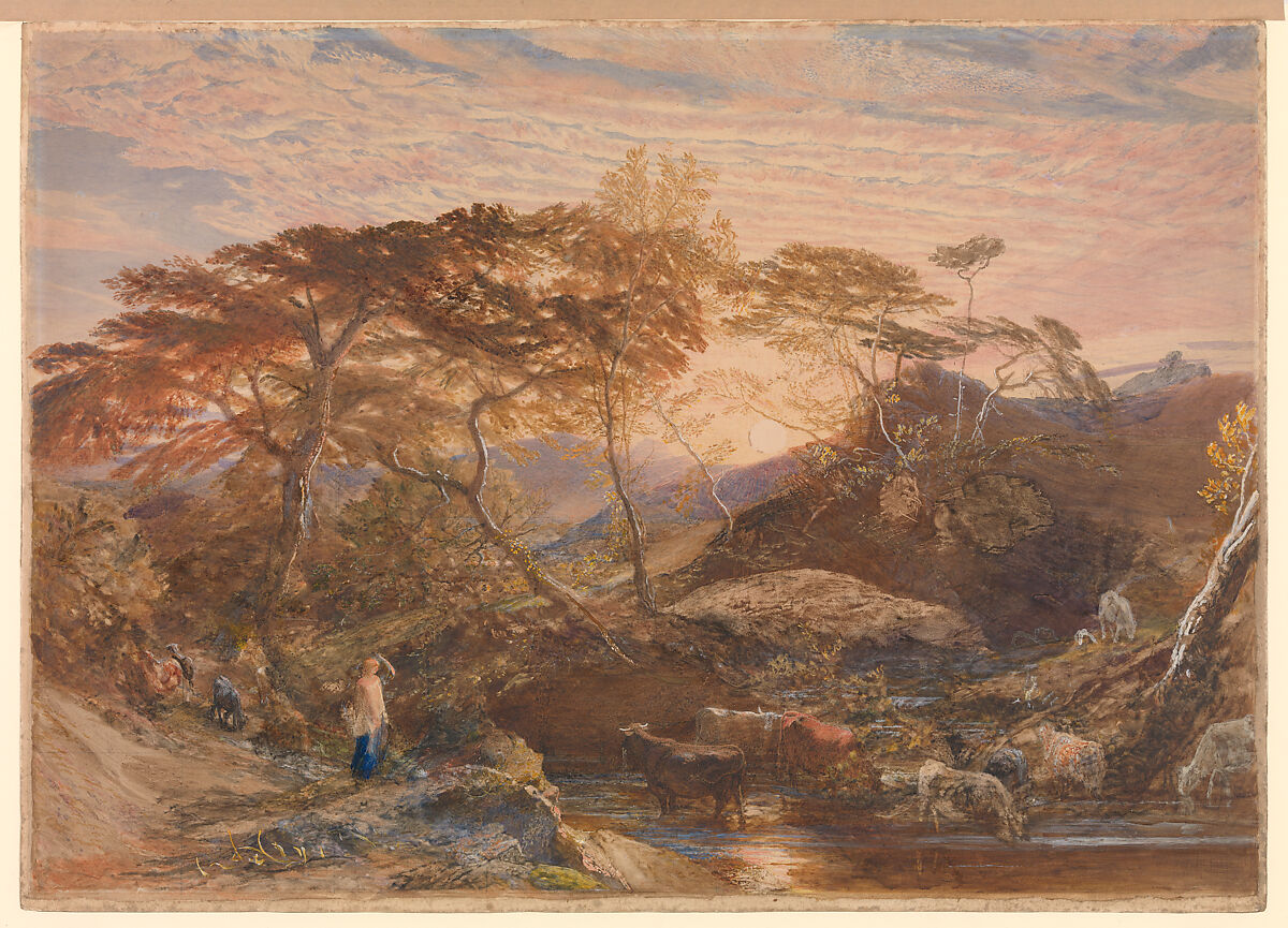 Sabrina, Samuel Palmer (British, London 1805–1881 Redhill, Surrey), Watercolor and gouache (bodycolor) over graphite, with reductive techniques, shell gold and gum arabic 