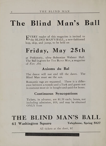 The blind man, Marcel Duchamp (American (born France), Blanville 1887–1968 Neuilly-sur-Seine)