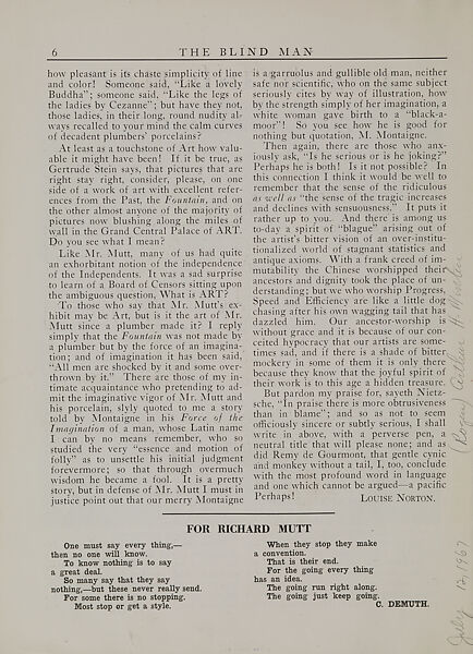 The blind man, Marcel Duchamp (American (born France), Blanville 1887–1968 Neuilly-sur-Seine)