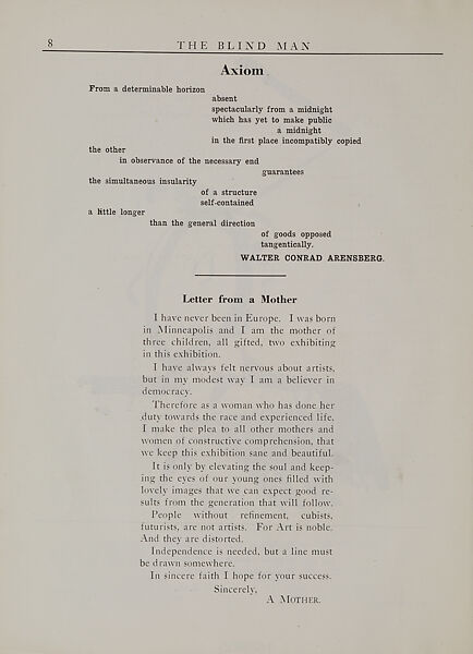 The blind man, Marcel Duchamp (American (born France), Blanville 1887–1968 Neuilly-sur-Seine)