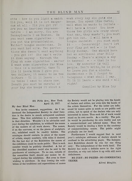The blind man, Marcel Duchamp (American (born France), Blanville 1887–1968 Neuilly-sur-Seine)