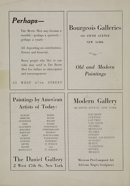 The blind man, Marcel Duchamp (American (born France), Blanville 1887–1968 Neuilly-sur-Seine)
