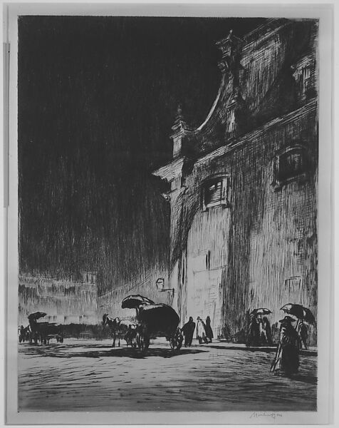 Rainy Night in Rome, Sir Muirhead Bone (British, Glasgow, Scotland 1876–1953 Oxford), Drypoint; printed with plate tone 