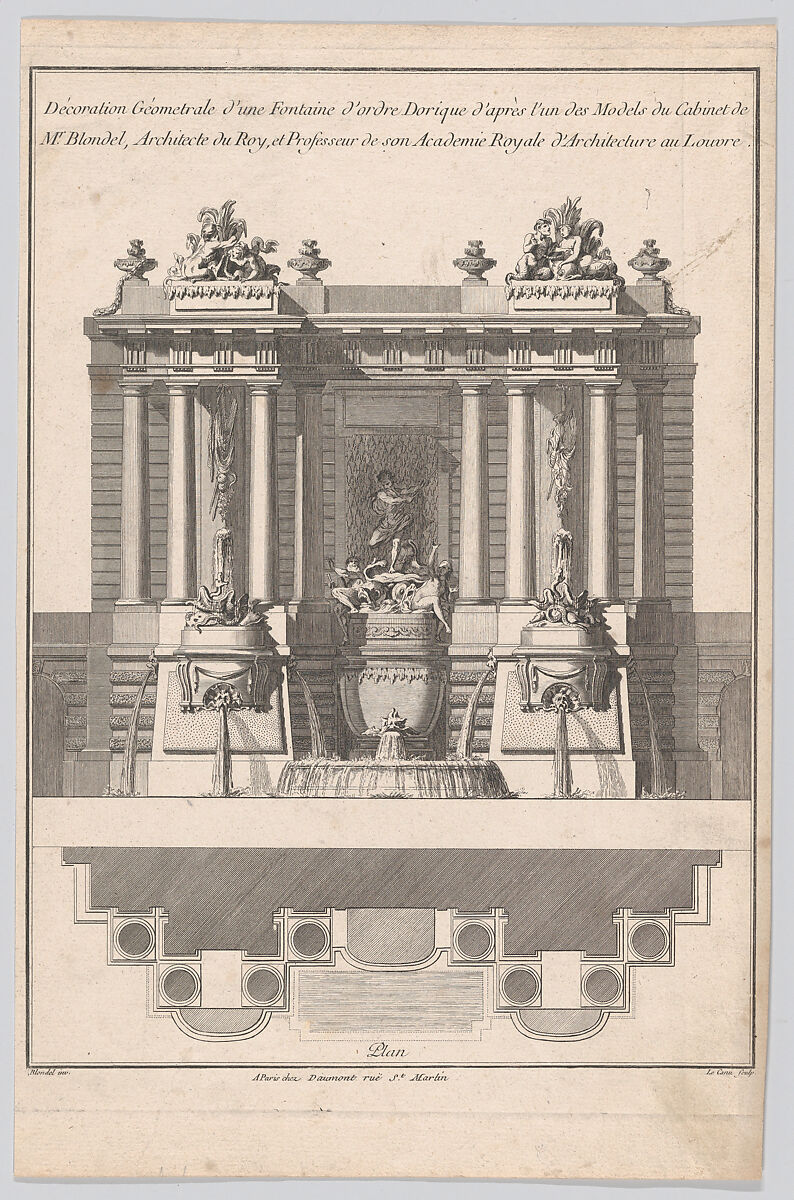 Fountain Design, Jacques François Blondel (French, Rouen 1705–1774 Paris), Etching and engraving 
