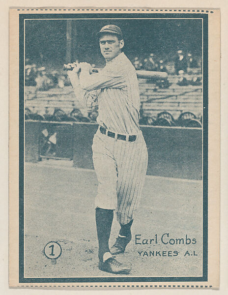 Earl Combs, Yankees A.L. from the Baseball trade card series (W517), Commercial photolithograph tinted green 